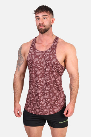 Graphic Muscle Stringer - Maroon Paisley