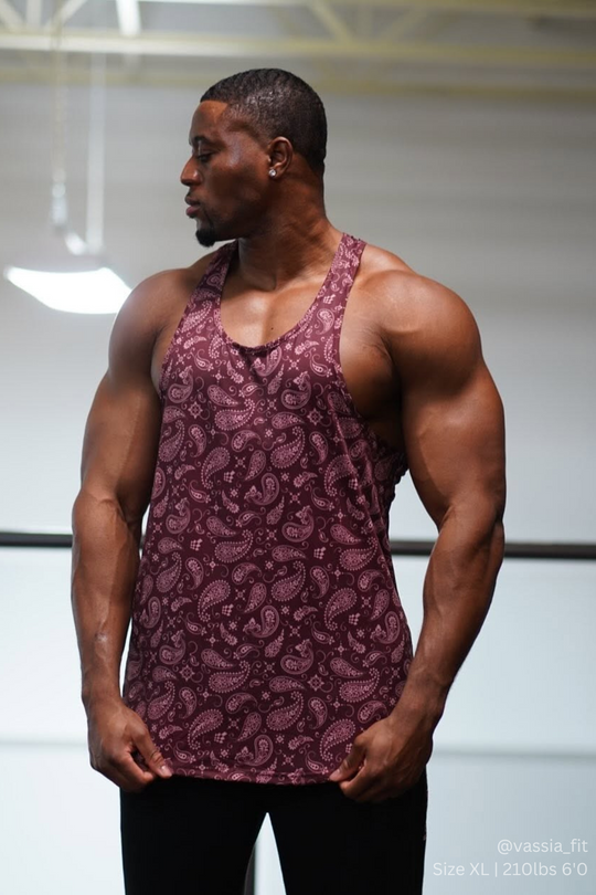 Graphic Muscle Stringer - Maroon Paisley