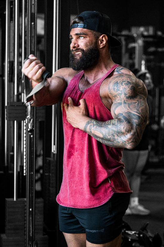 Retro Washed Bodybuilding Stringer - Crimson