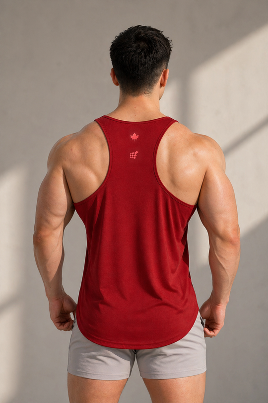 Fast-Dry Bodybuilding Workout Stringer - Maroon w/ Canada Logo