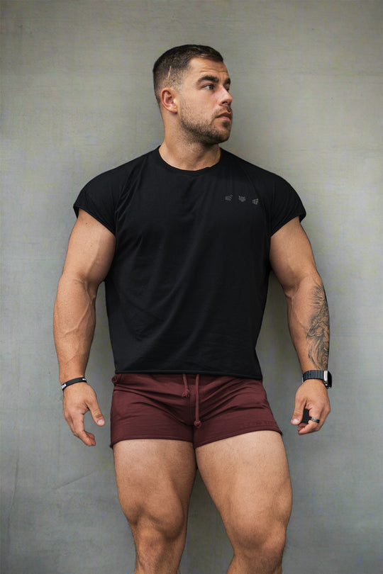 Oversized Raw-Cut Cropped Tee - Black