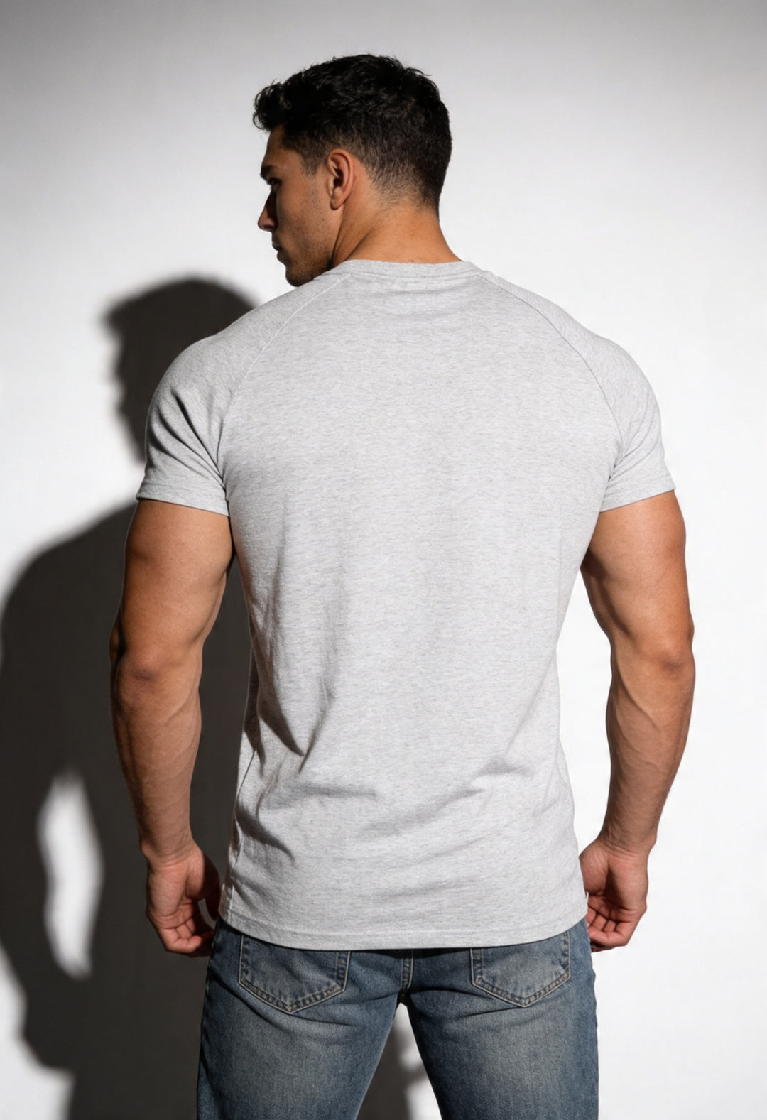 V Neck Muscle-Fit T-Shirt - Light Gray