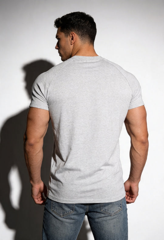 V Neck Muscle-Fit T-Shirt - Light Gray