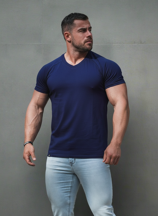 V Neck Muscle-Fit T-Shirt - Navy