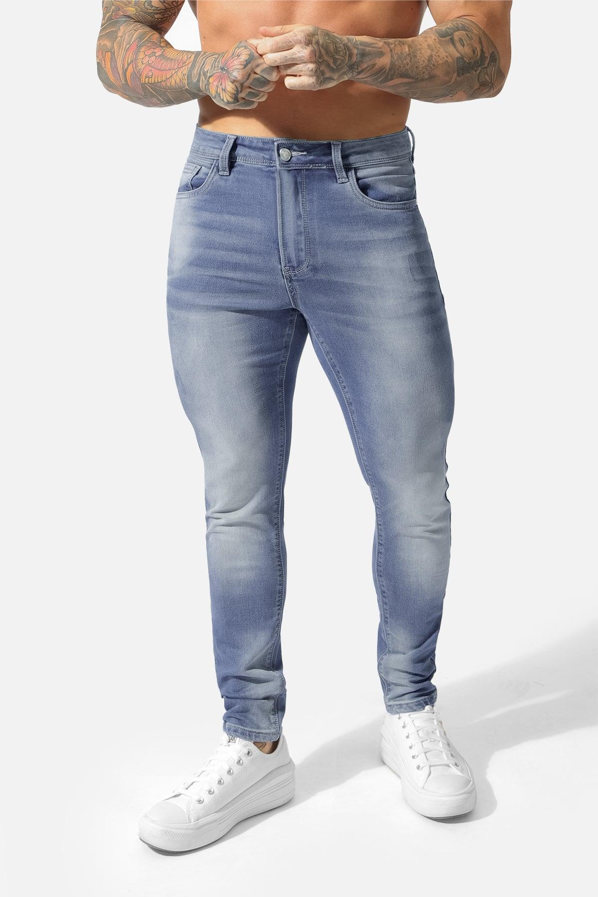 Men's Premium Fitted Stretchy Jeans - Faded Blue - Jed North Canada