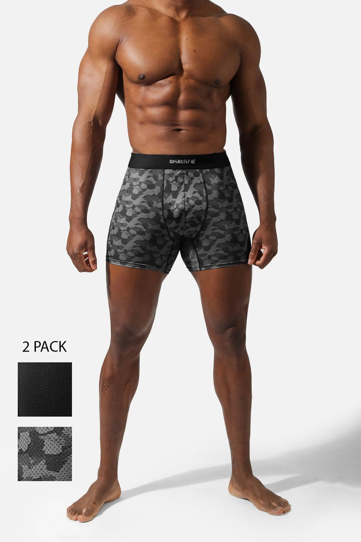 Men's Full Mesh Boxer Briefs 2 Pack - Black and Black Camo - Jed North Canada