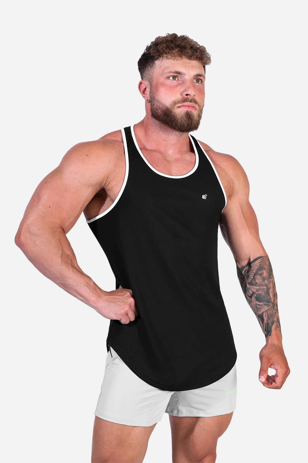 Fast-Dry Bodybuilding Workout Stringer - Black with White