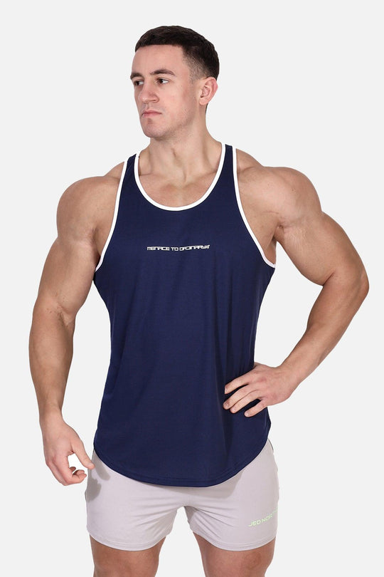 Fast-Dry Bodybuilding Workout Stringer - Navy w/ White Menace