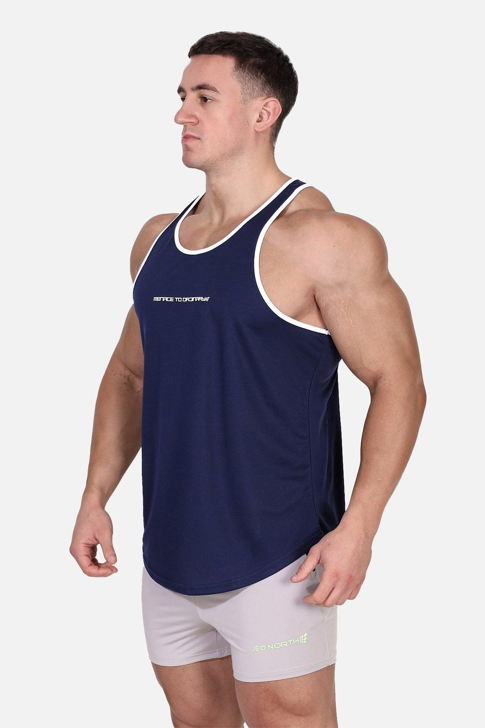 Fast-Dry Bodybuilding Workout Stringer - Navy w/ White Menace
