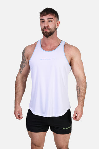 Fast-Dry Bodybuilding Workout Stringer - White with Blue