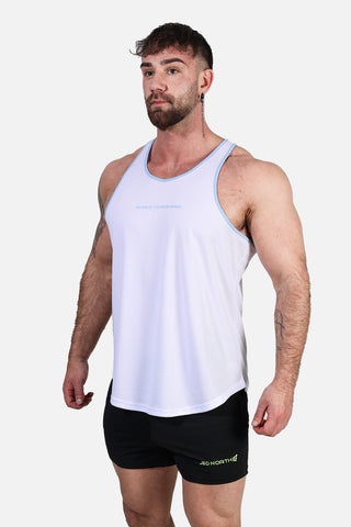 Fast-Dry Bodybuilding Workout Stringer - White with Blue