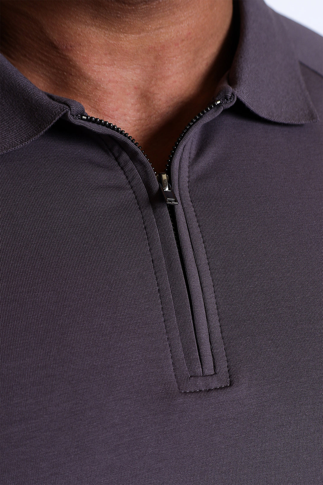 Premium Muscle-Fit Polo Tee w/ Zipper - Dark Gray
