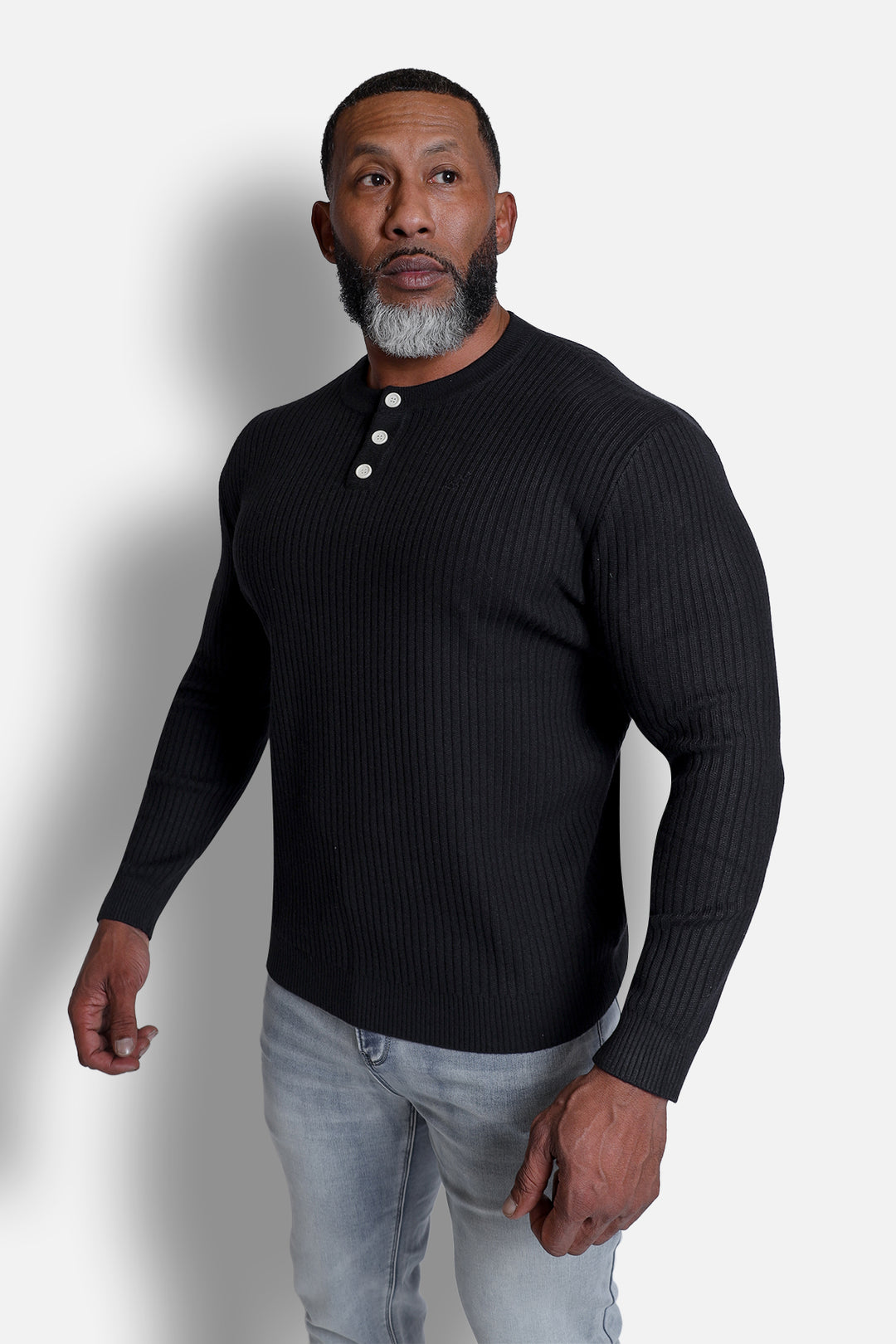 Classic Henley Sweater  - Black