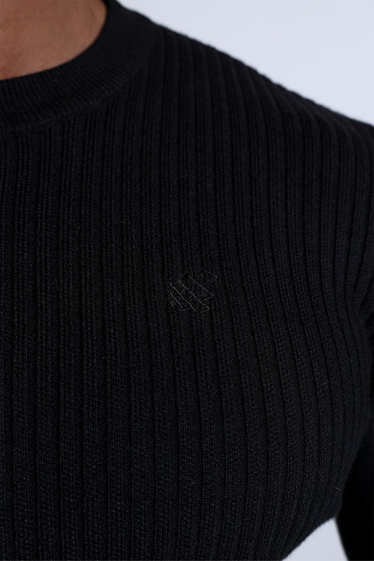 Classic Henley Sweater  - Black