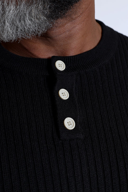 Classic Henley Sweater  - Black