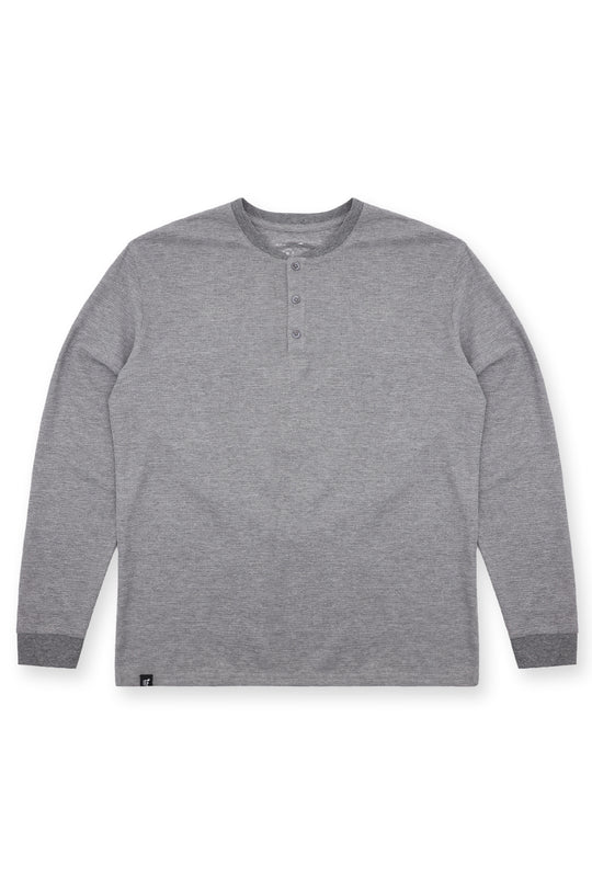 Waffle Knit Henley Long Sleeve T-Shirt - Dark Gray