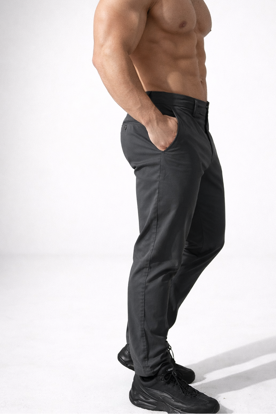 Men's Fitted Chino Pants - Dark Gray