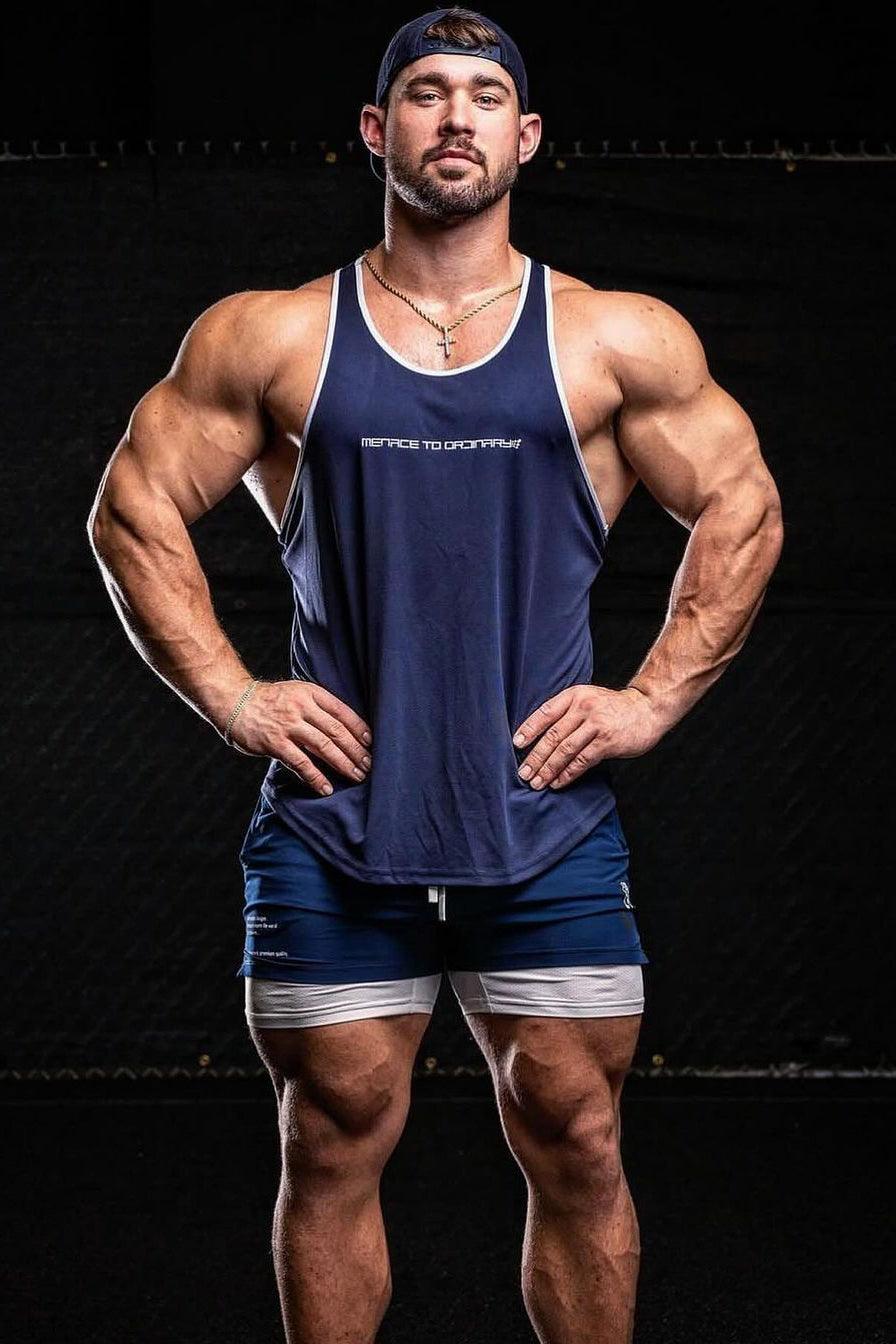 Fast-Dry Bodybuilding Workout Stringer - Navy w/ White Menace