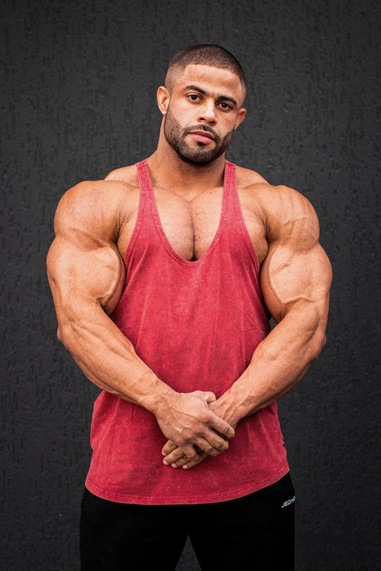 Retro Washed Bodybuilding Stringer - Crimson