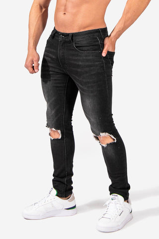 Men's Knee Ripped Skinny Jeans - Black (6616733941827)