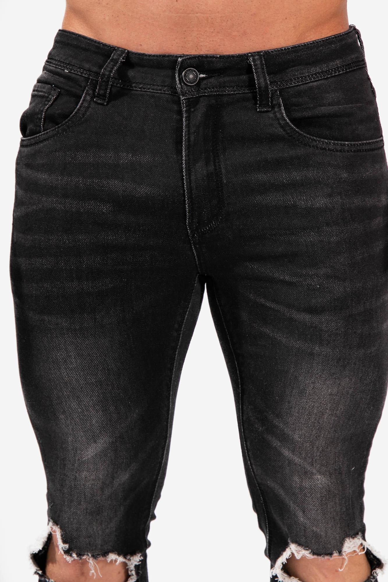 Men's Knee Ripped Skinny Jeans - Black (6616733941827)