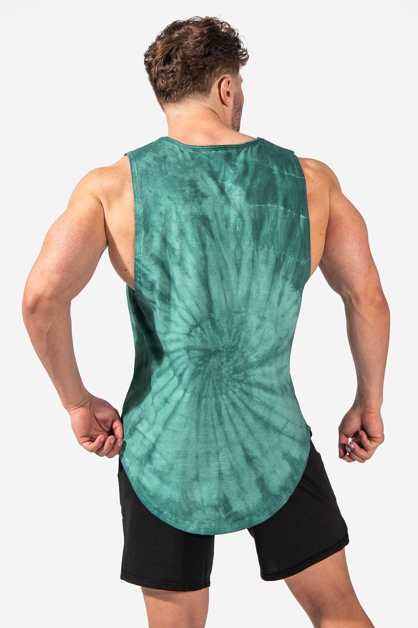 Men's Cut Off Sleeveless T Shirt - Tie Dye Green (1337530056751)