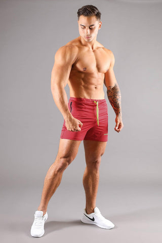 Agile Bodybuilding 4'' Shorts w Zipper Pockets - Crimson Red - Jed North Canada