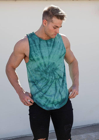 Men's Cut Off Sleeveless T Shirt - Tie Dye Green (1337530056751)